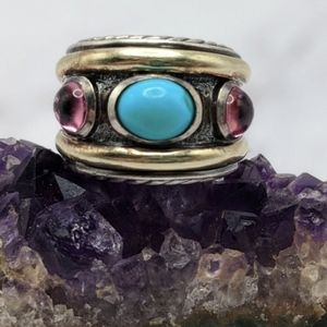 David Yurman Renaissance Ring Turquoise and Tourmaline sz-7